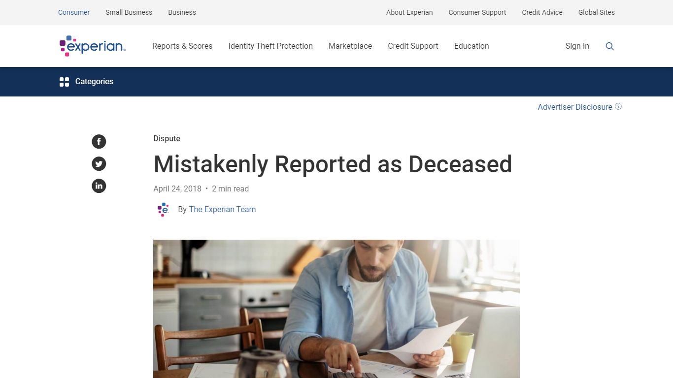 Mistakenly Reported as Deceased - Experian